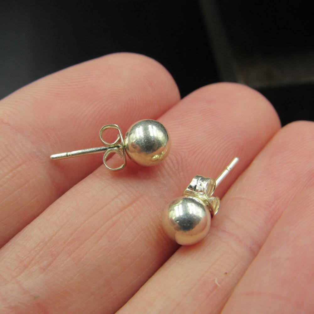 Sterling Tiny Rustic Small Orb Stud Earrings - image 4